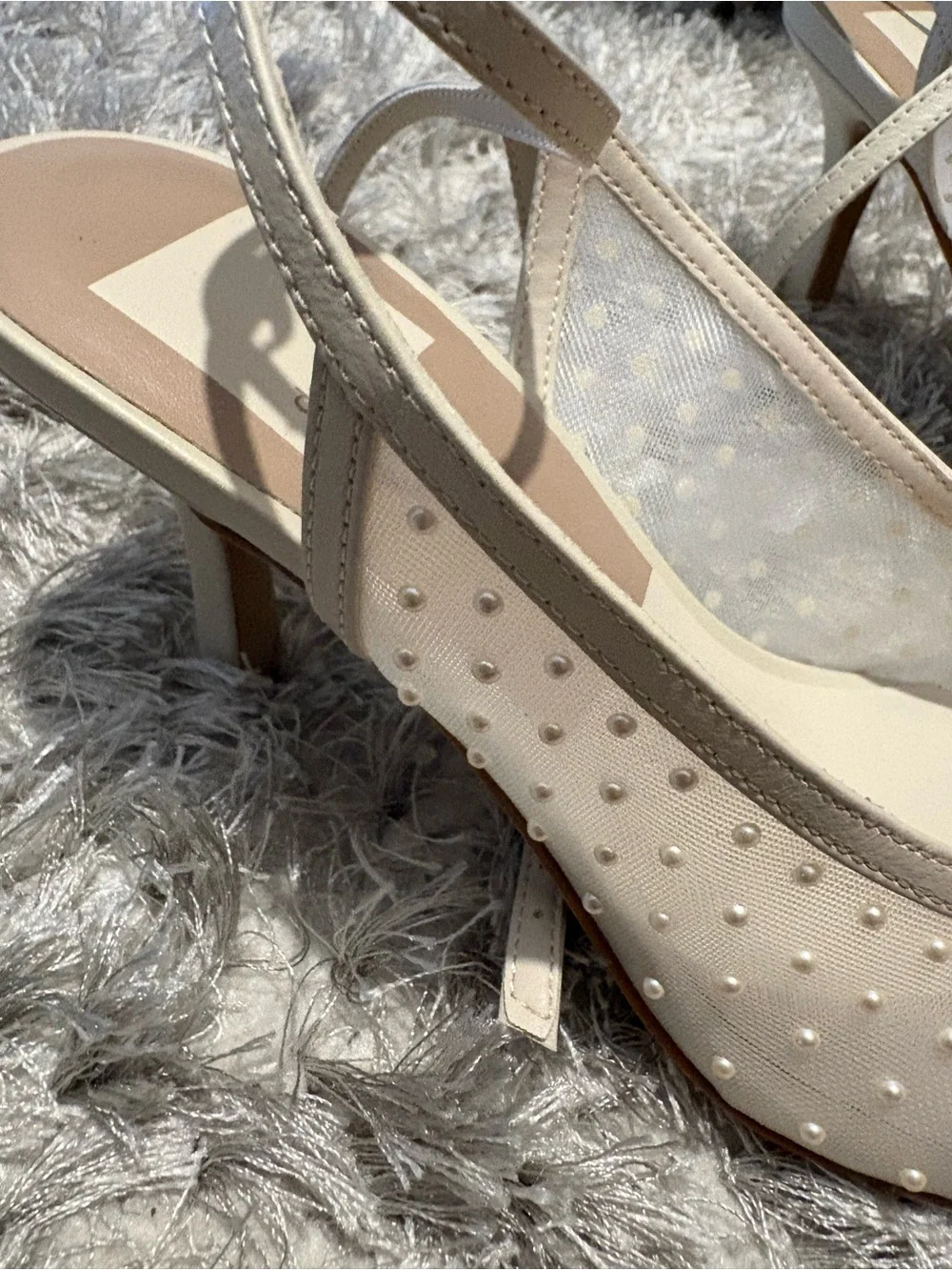 Dolce Vita Ivory Pearl-Studded Crisscross Slingback Heels